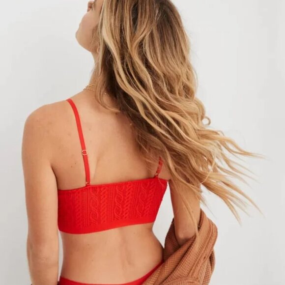 NEW Aerie | Cable Lace Longline Bralette In Holiday Red - Picture 2 of 9